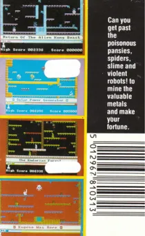 Manic Miner (UK) (1984) [Software Projects] (Trainer) box cover back